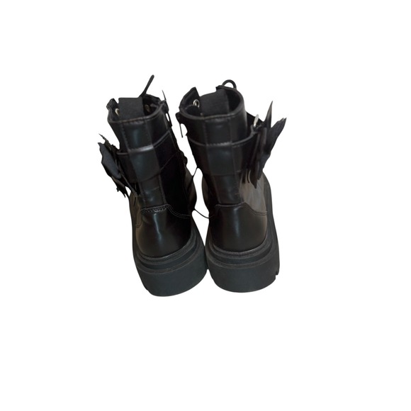 Kids Black Combat Boots with Flower Accent Girl's Fashion Boots zara - Picture 2 of 2